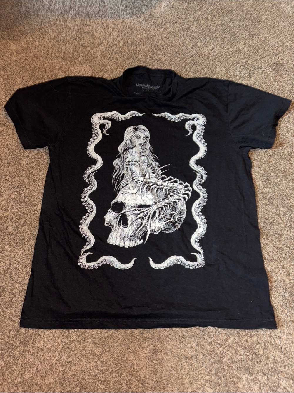 Hot Topic Black Tee with White Skull & Serpent Graphic
